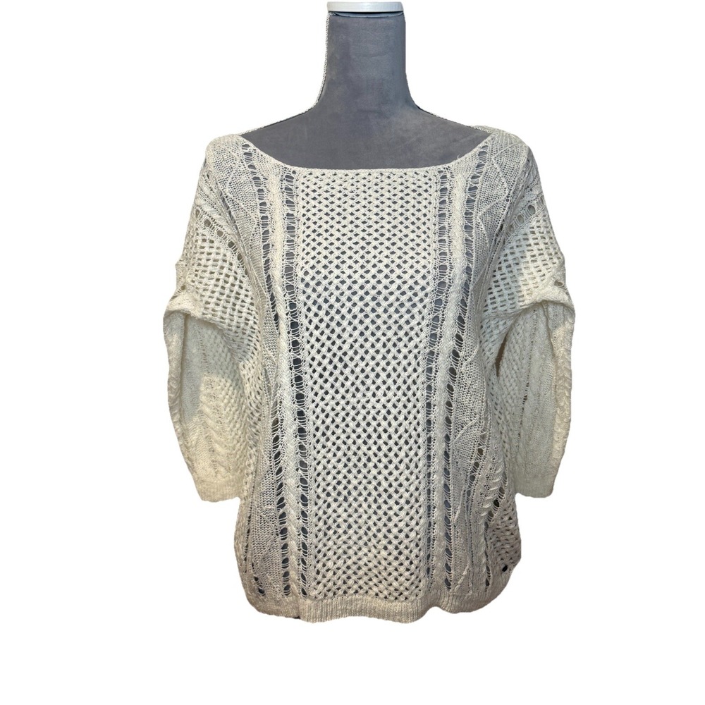 Denim & Supply Ralph Lauren Women's LG cotton Linen‎ Open Knit Sweater Coastal